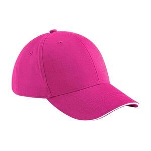 Beechfield Athleisure 6 Panel Baseball Cap / Fuchsia/White